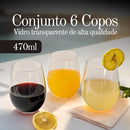 Jogo com 6 Copos de Vidro Balão 470ml Design Elegante e Resistente Ideal para Suco Água Refrigerante Drinks e Café Transparente para Cozinha Bar e Restaurante