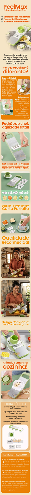 PeelMax - Fatiador de Legumes e Vegetais 5 em 1 de Aço Inox - Entrega Grátis